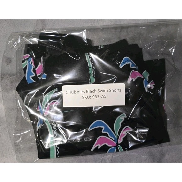 Chubbies Swim Trunks Mens Size Small Black Havana Nights Lined Palm Tree - Picture 6 of 6